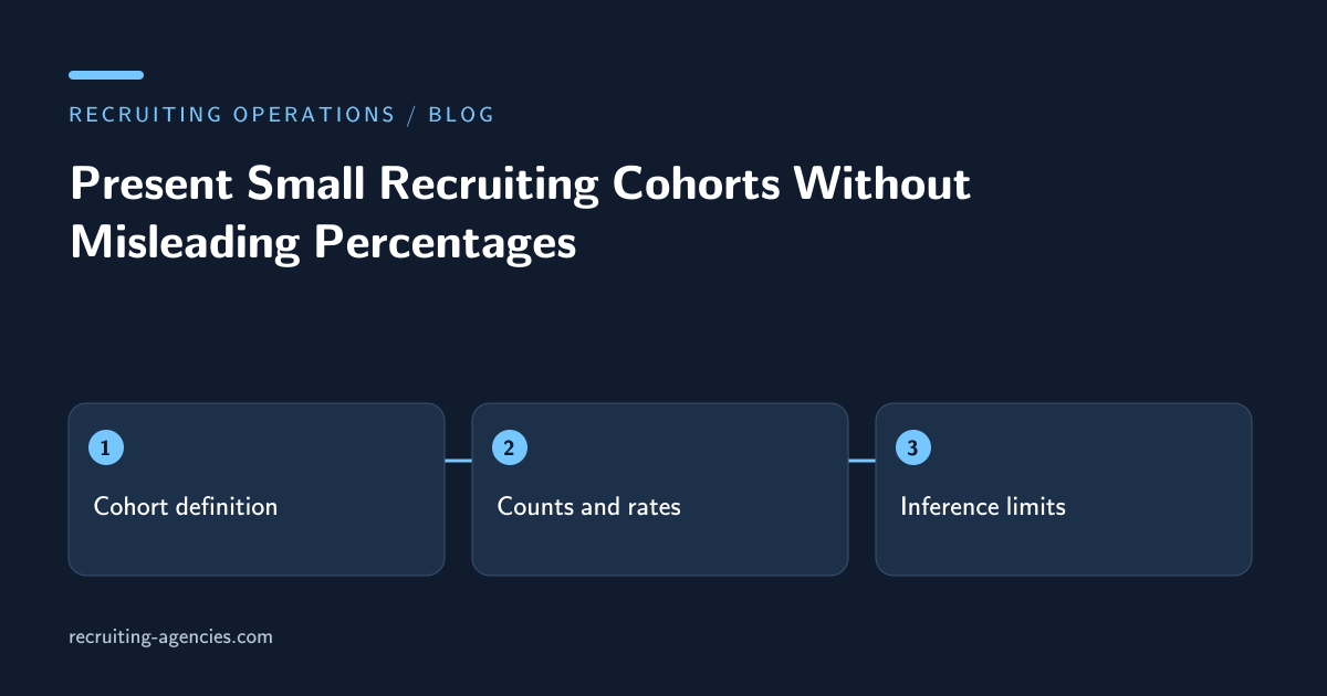 Cohort definition, Counts and rates, Inference limits: Present Small Recruiting Cohorts Without Misleading Percentages